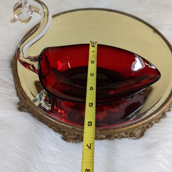 Duncan Miller Ruby Red Glass Swan Dish 8 in Candy Nut Vintage Clear Neck - Picture 9 of 9